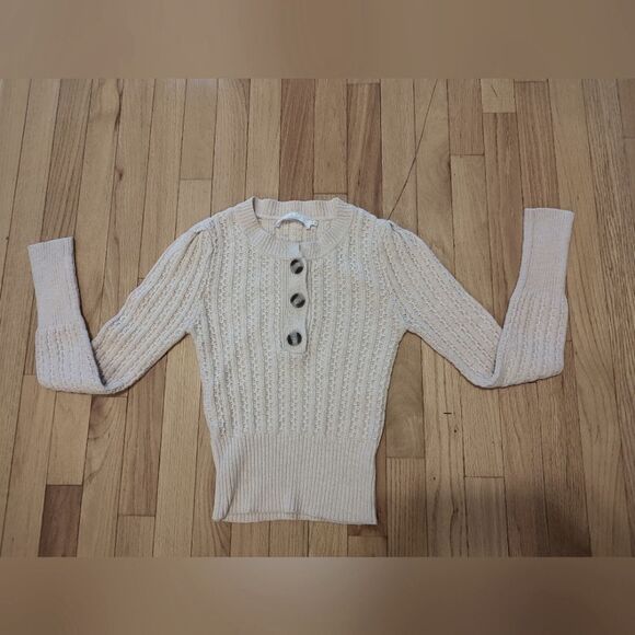 ASTR the Label cream cable knit button sweater XS XXS - Picture 5 of 12